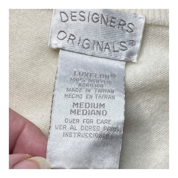 Vintage 90s Buttercream Mock Neck Cable Knit Sweater Womens Sz M LuxeLon Acrylic - Picture 5 of 7